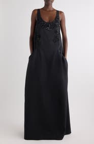 Dries Van Noten Beaded Rounded Wool & Silk Evening Gown