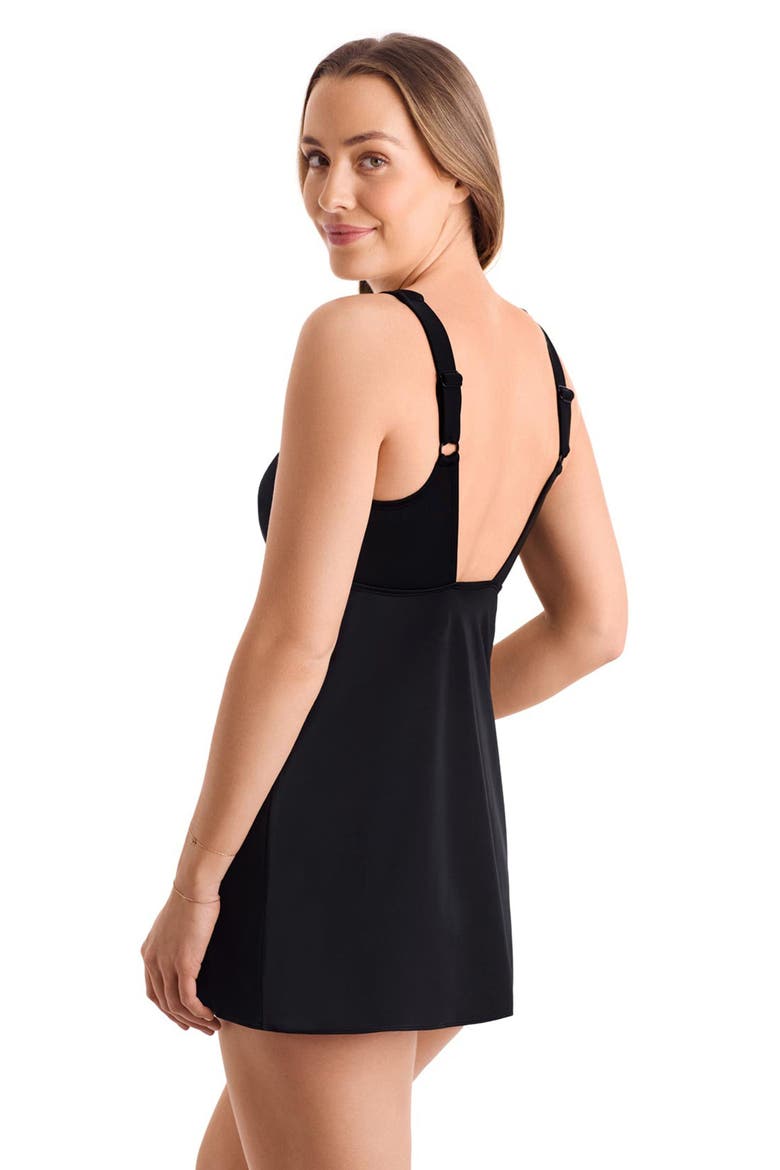 Adjustable Chlorine Resistant Squareneck Swimdress, Alternate, color, Black and White