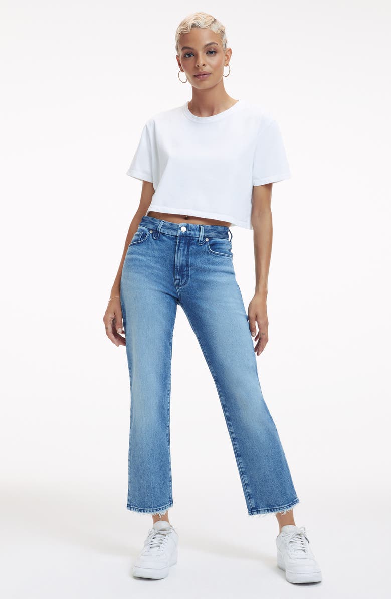 Good American Good Icon High Waist Crop Straight Leg Jeans, Alternate, color, 