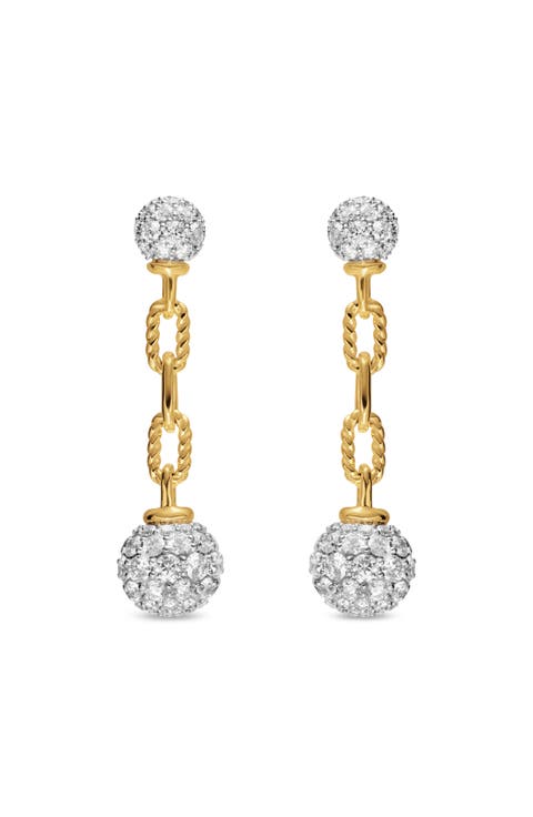 DY Madison Pavé Bead Drop Earrings in 18K Yellow Gold with Diamonds