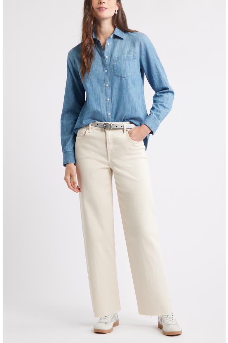 Chambray Button-Up Shirt, Alternate, color, MEDIUM WASH