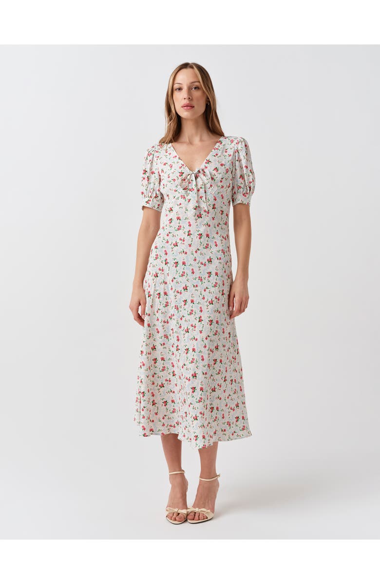 Ghost London Dorothy Tie V-Neck Crepe Midi Dress, Alternate, color, Ivory Ditsy