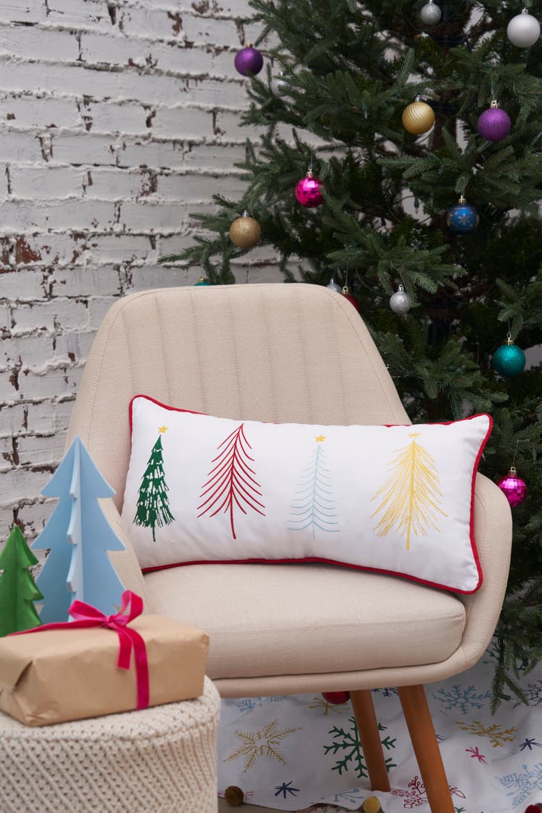 Colorful Trees Throw Pillow, 12" x 24", Alternate, color, Red