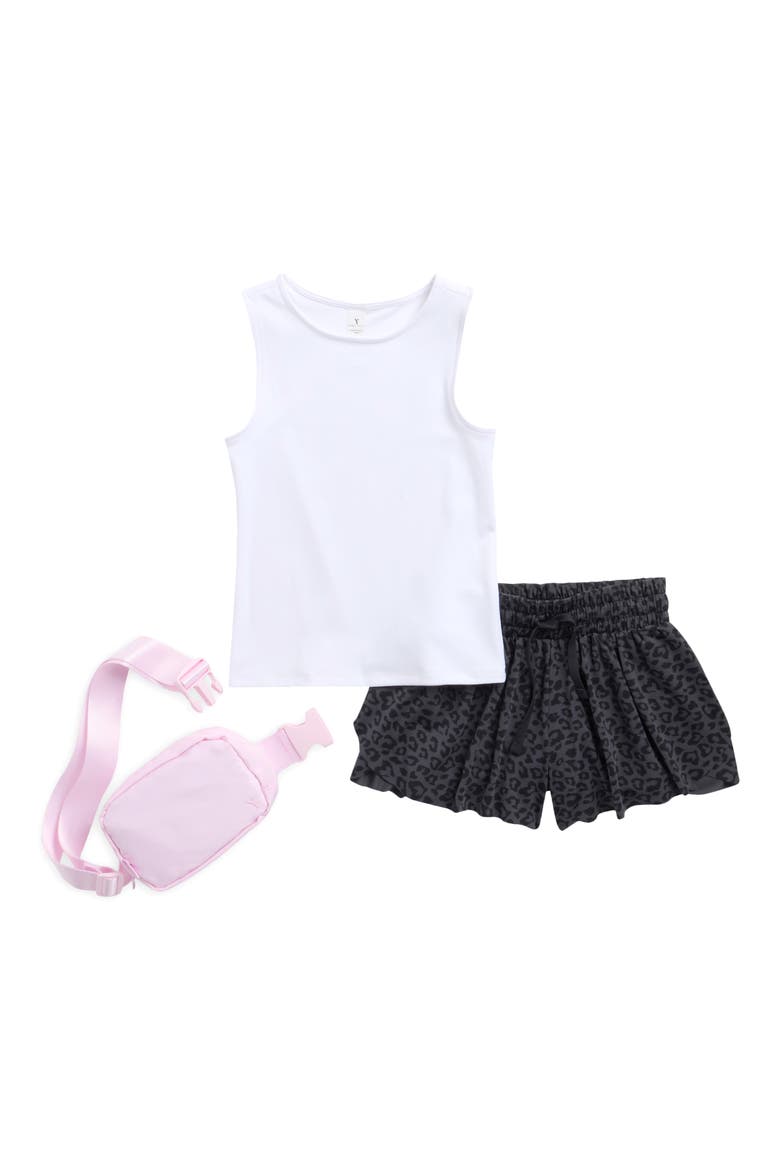 Kids' Lunatek Nicki Tank, Shorts & Belt Bag Set, Main, color, WHITE/ BLACK