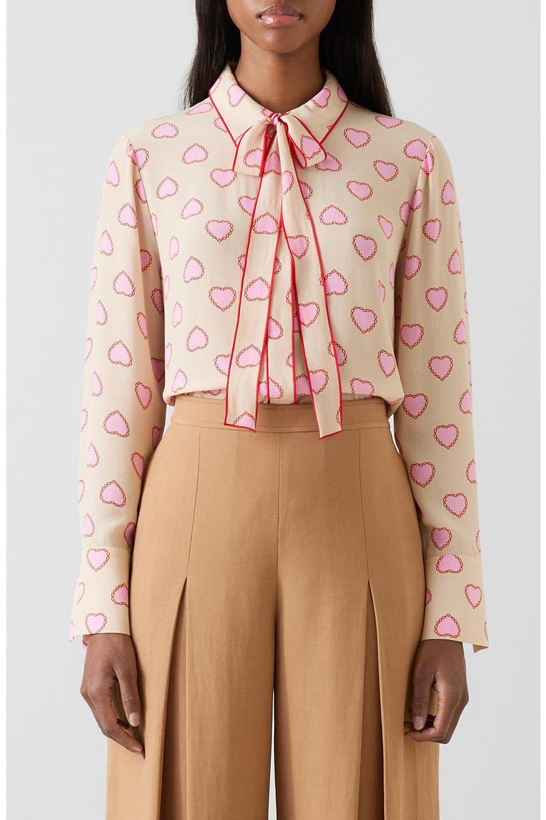 Amore Stitch Tie Neck Button-Up Shirt, Main, color, NATURAL MULTI
