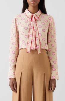 LK Bennett Amore Stitch Tie Neck Button-Up Shirt