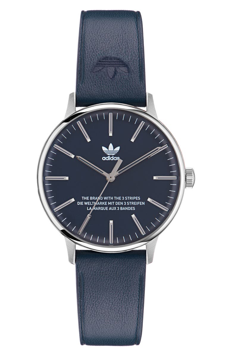 adidas Code One Leather Strap Watch, 38mm, Main, color,