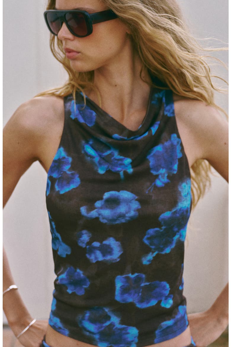 Floral Print Draped Neck Top, Alternate, color, BROWN