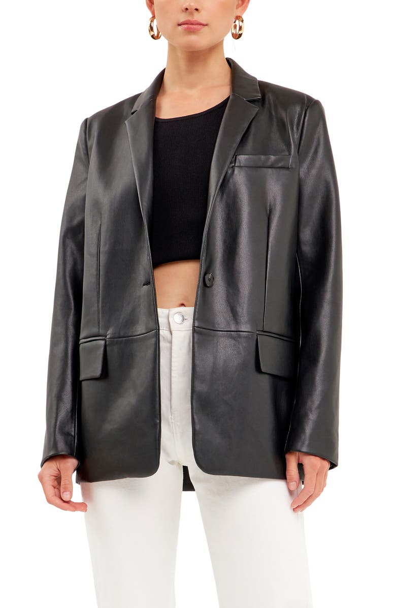 Endless Rose Faux Leather Blazer, Alternate, color, Black