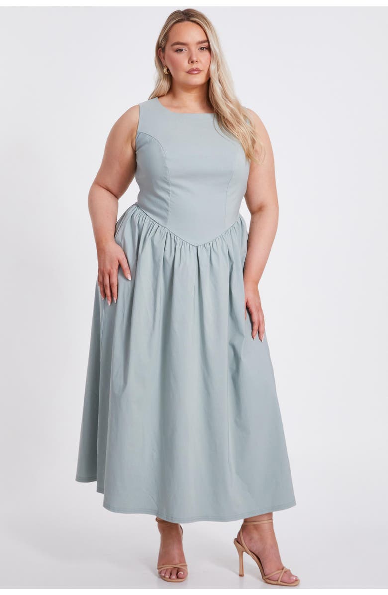 QUIZ Plus Size Bengaline Drop Waist Maxi Dress, Main, color, Sage