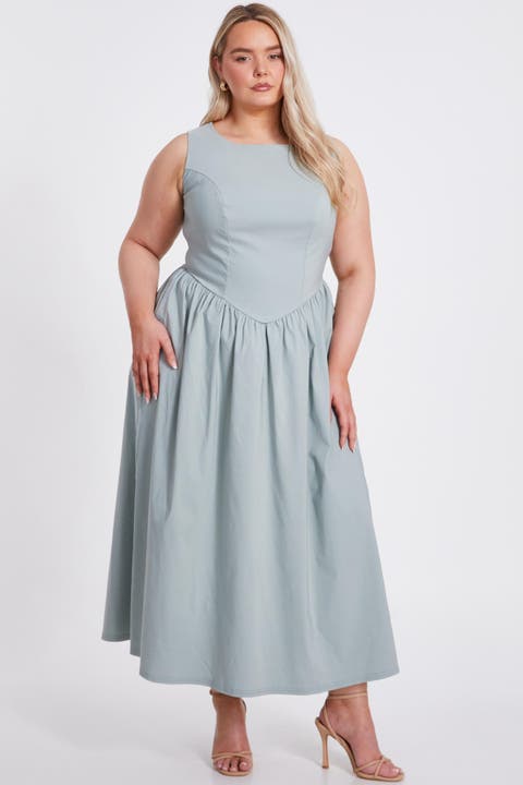 Plus Size Bengaline Drop Waist Maxi Dress
