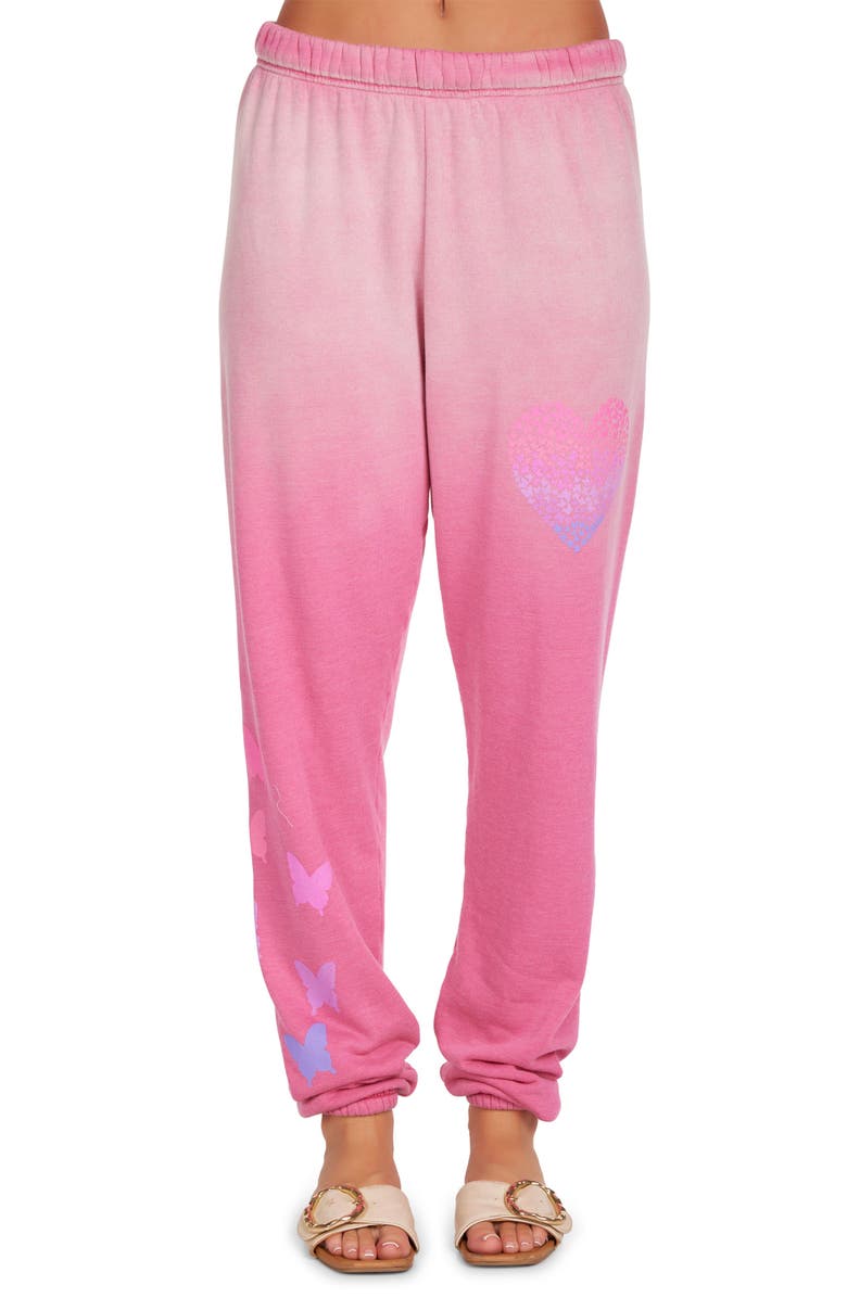 Lauren Moshi Nika Ombre Butterfly Heart Sweatpants, Main, color, Pink Ombre
