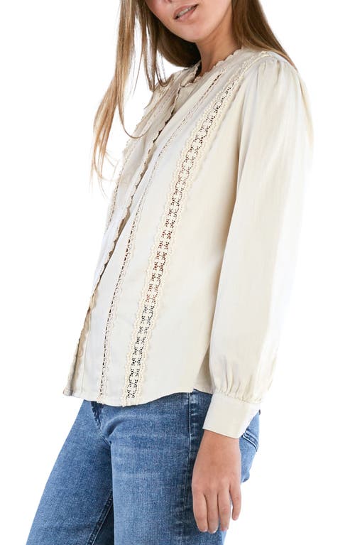 Billy T Sweet Confection Lace Inset Button-up Shirt In Iced Latte