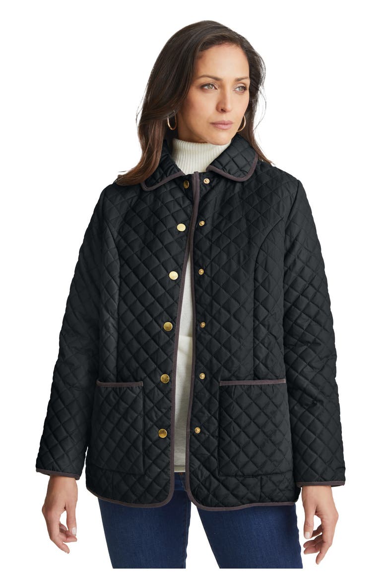 Snap-Front Quilted Coat, Main, color, BLACK