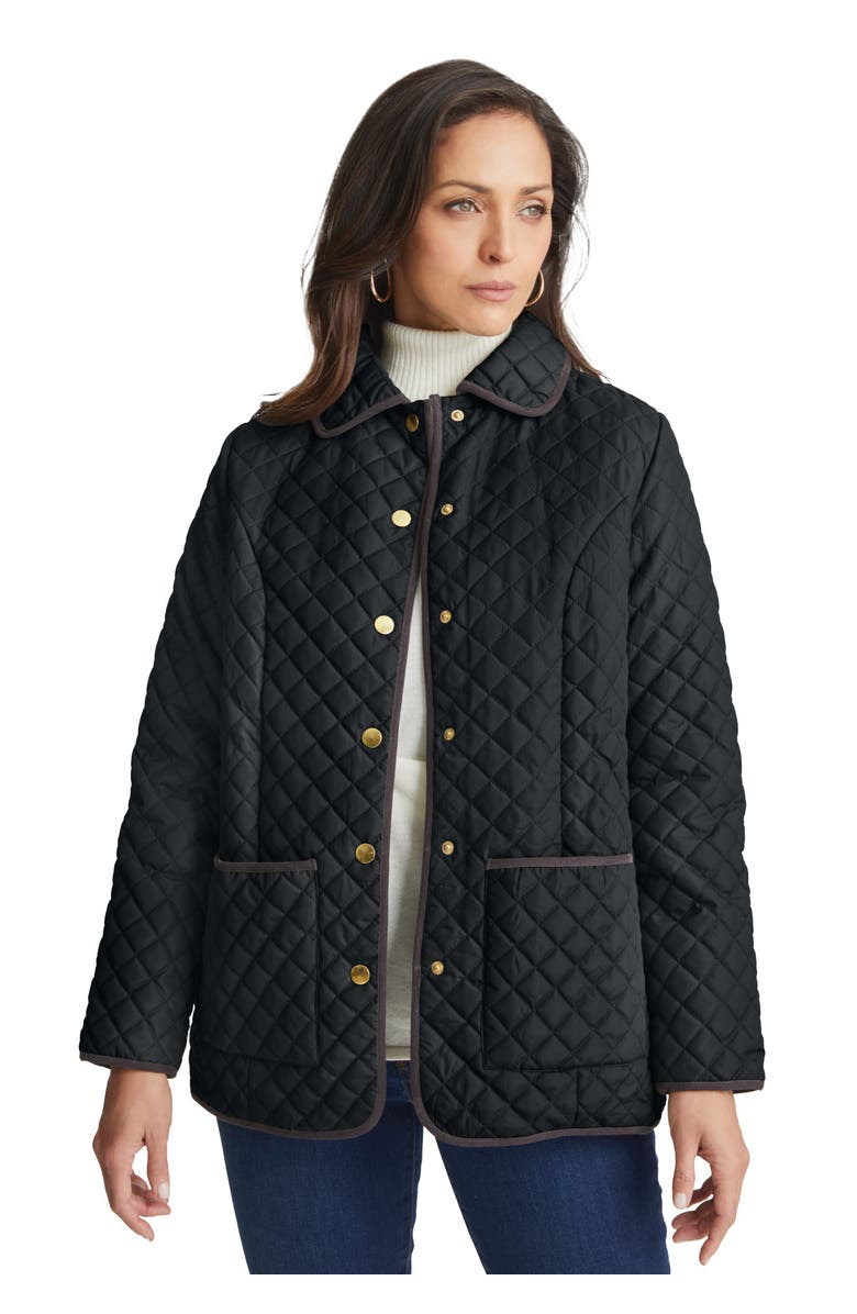 Jessica London Snap-Front Quilted Coat, Main, color, Black