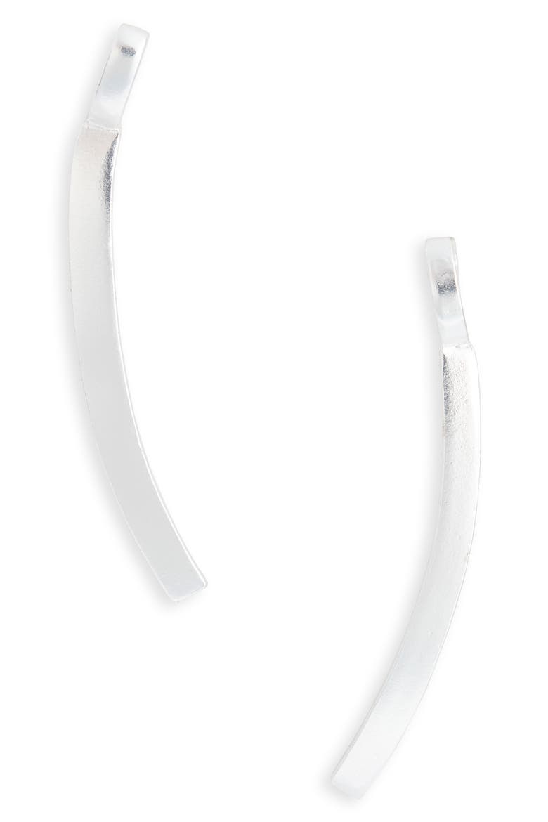 Curved Bar Drop Earrings, Main, color, SILVER
