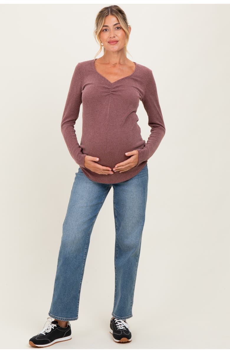 PinkBlush Sweetheart Ribbed Long Sleeve Top, Alternate, color, Mauve