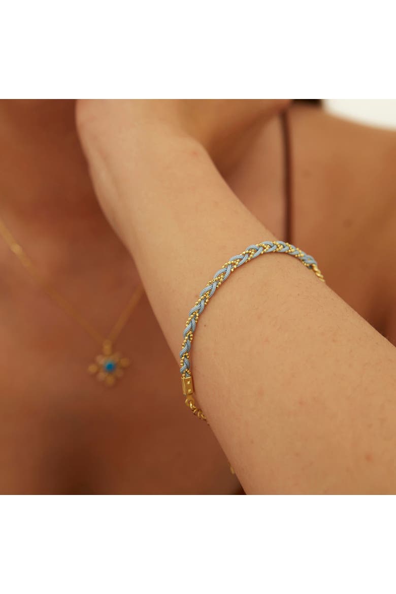 Handmade Rope Braided Sterling Silver Beaded Chain Bracelet, Alternate, color, Light blue