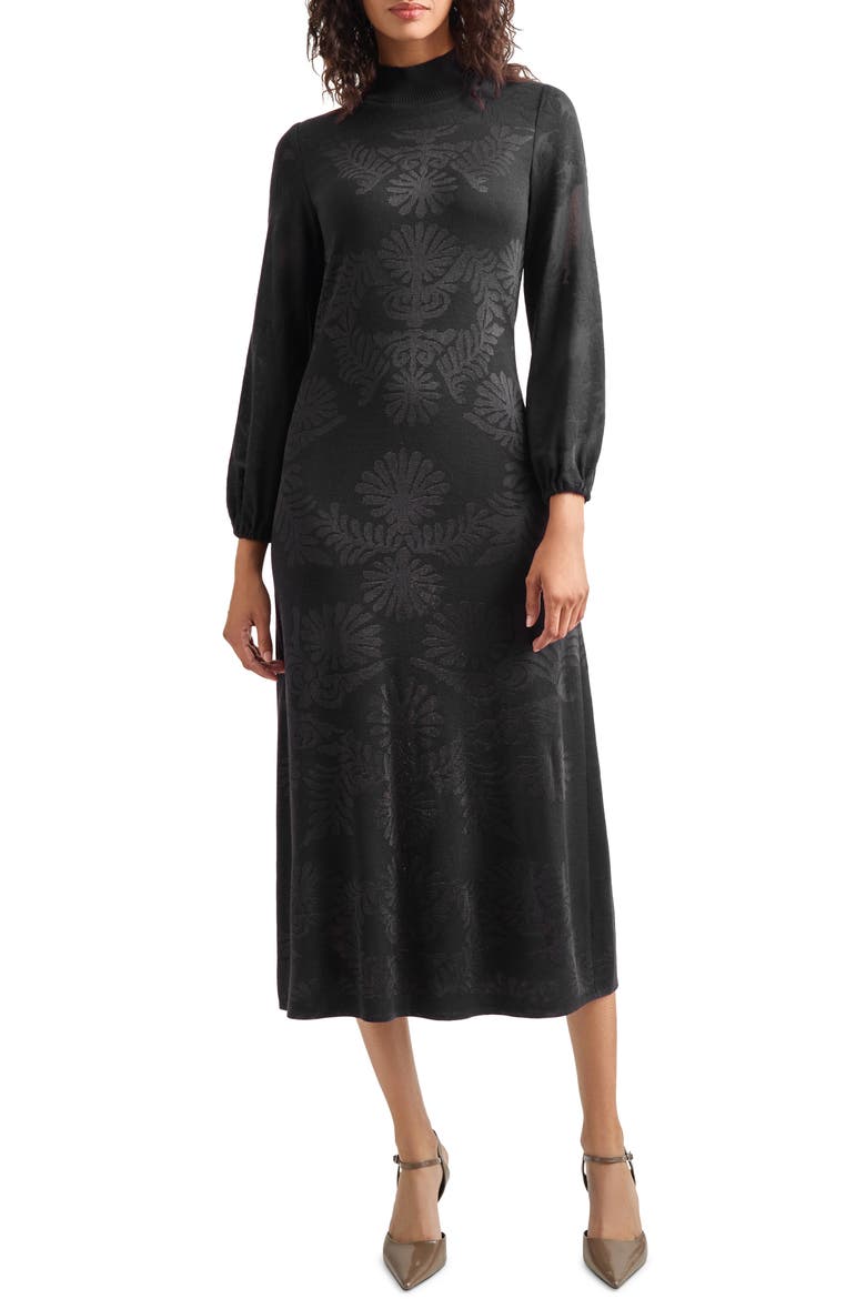 Long Sleeve Burnout Dress, Main, color, BLACK