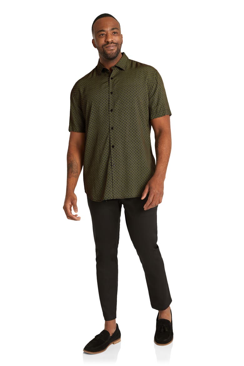 Flynn Geo Print Short Sleeve Button-Up Shirt, Alternate, color, GREEN