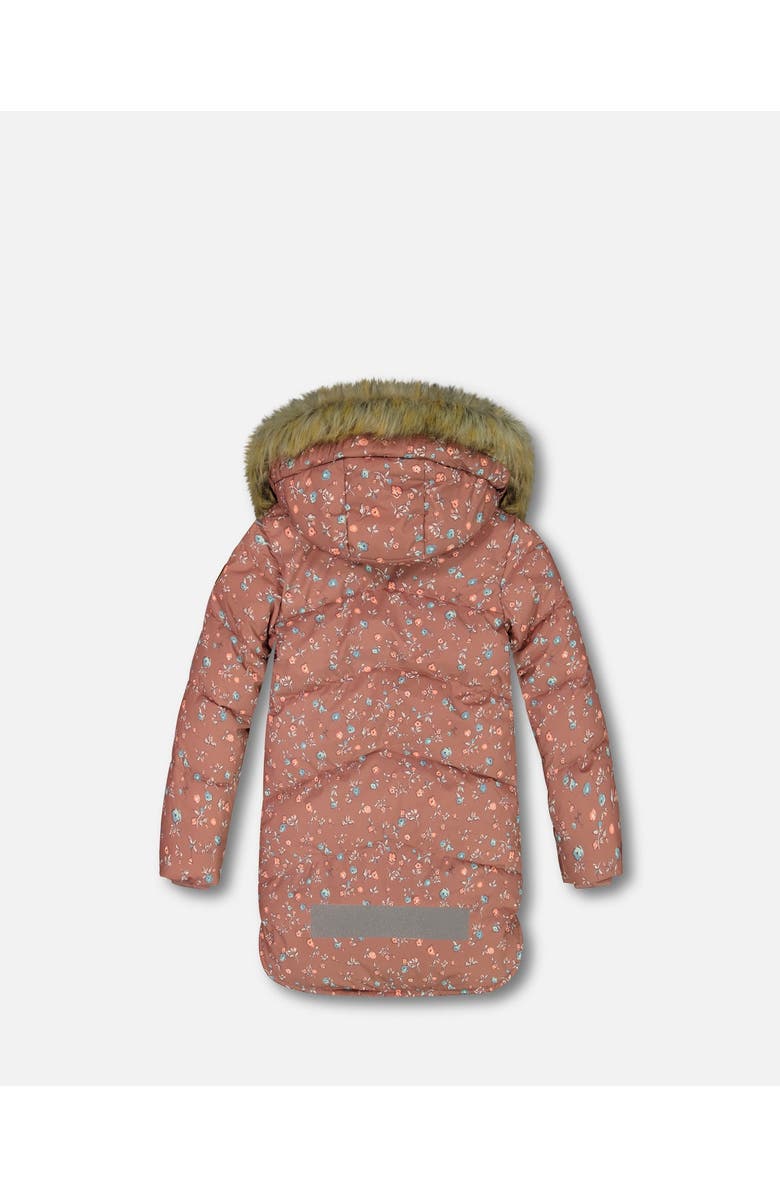 Deux par Deux Girl's Puffy Long Coat Dusty Pink With Small Flowers, Alternate, color, 