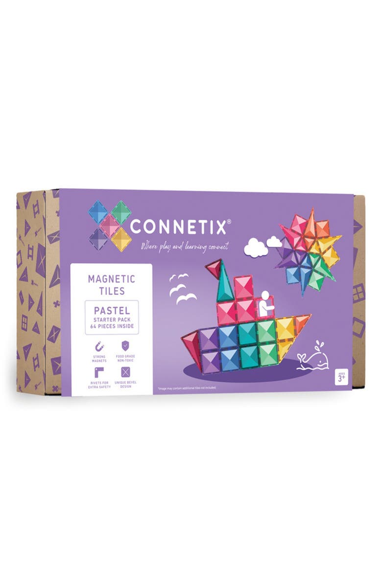 CONNETIX Kids' Pastel Magnetic Tiles 64-Piece Starter Pack, Main, color, Pastel