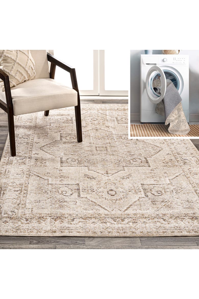 Koda Vintage Native American Medallion Machine-Washable Area Rug, Main, color, Cream/Brown