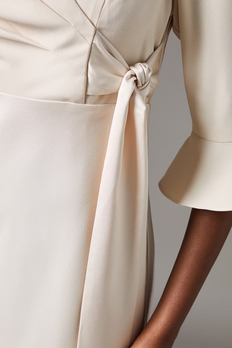 Ruffle Sleeve Satin Wrap Dress, Alternate, color, Champagne