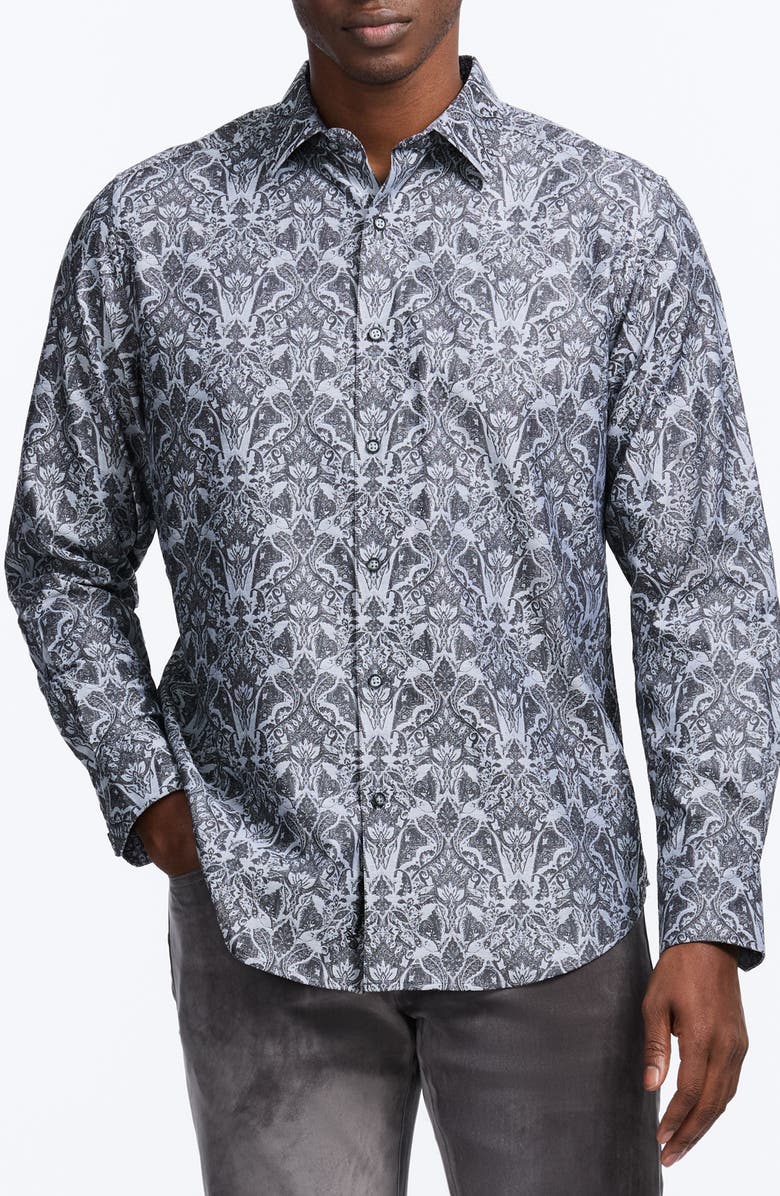 Robert Graham Highland Classic Fit Stretch Cotton Button-Up Shirt, Main, color, Dark Grey
