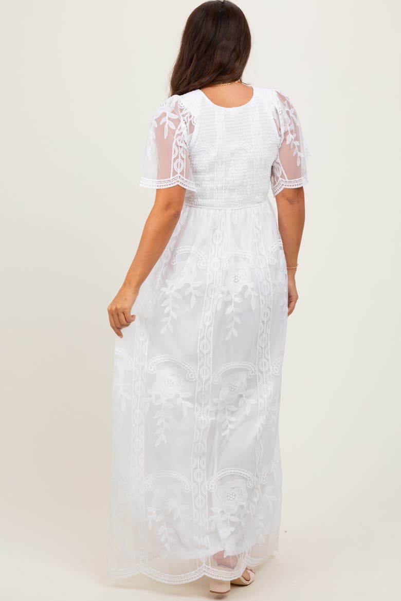 Smocked Top Lace Maxi Dress, Alternate, color, White