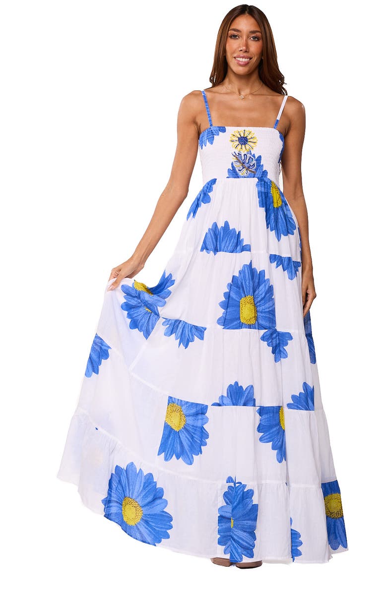 RANEES Floral Print Spaghetti Strap Maxi Dress, Alternate, color, Blue