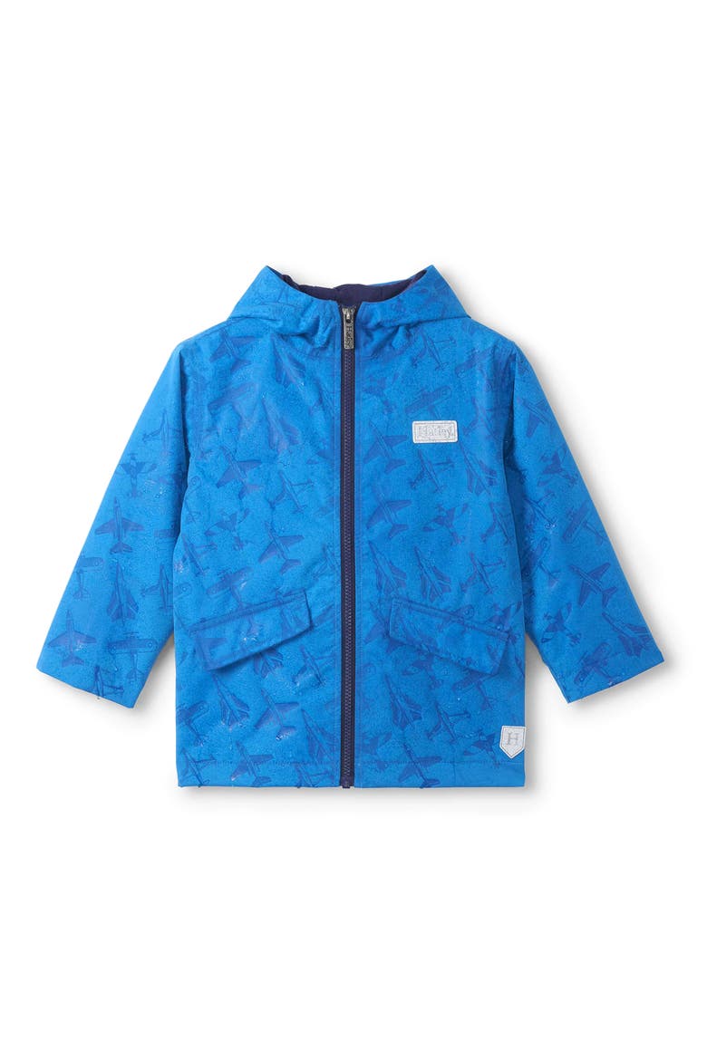 Kids' Aircraft Print Water-Pepellent Hooded Zip-Up Jacket, Alternate, color, BLUE