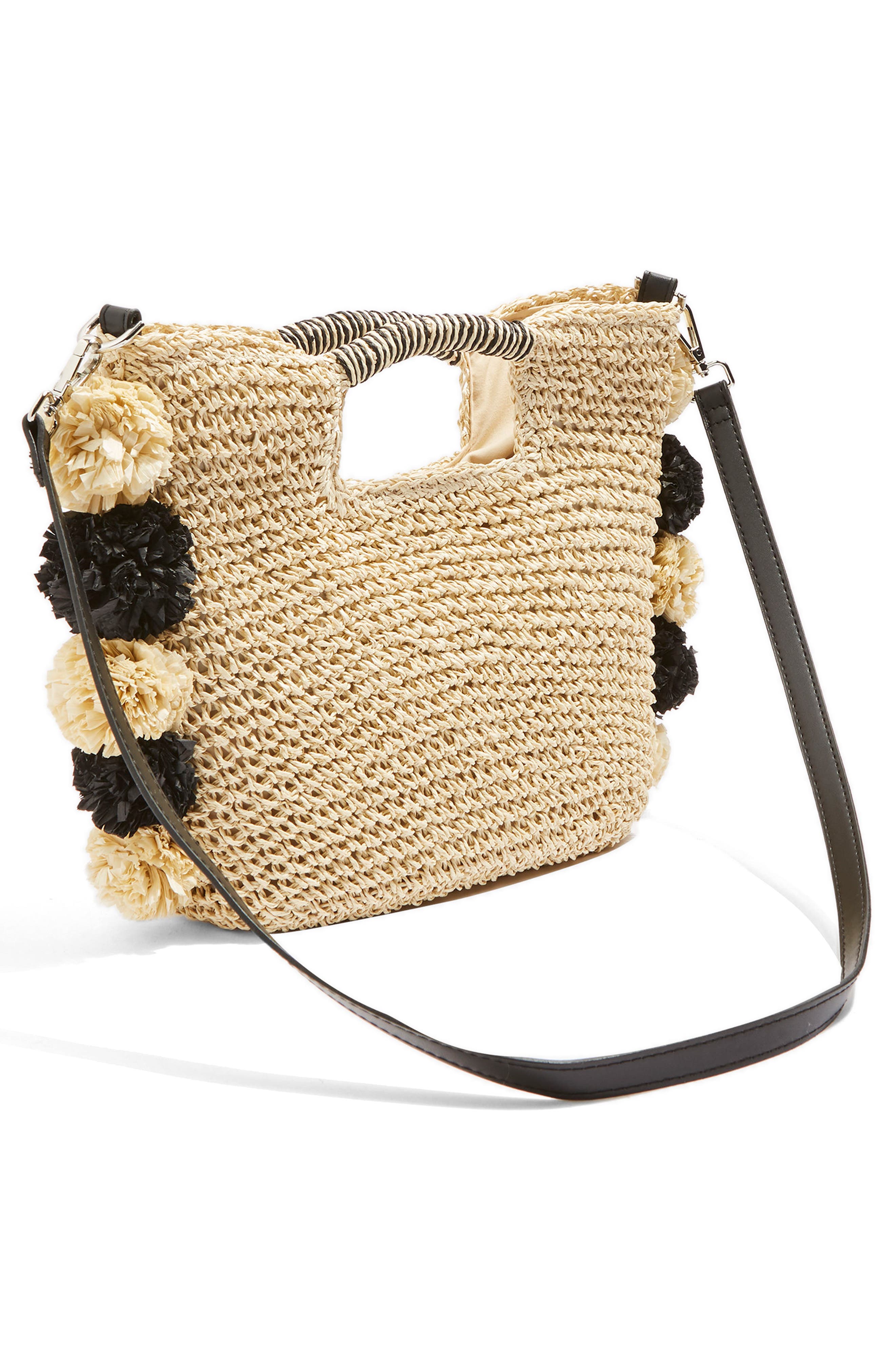 Bali Pom Straw Tote Bag, Alternate, color, NUDE
