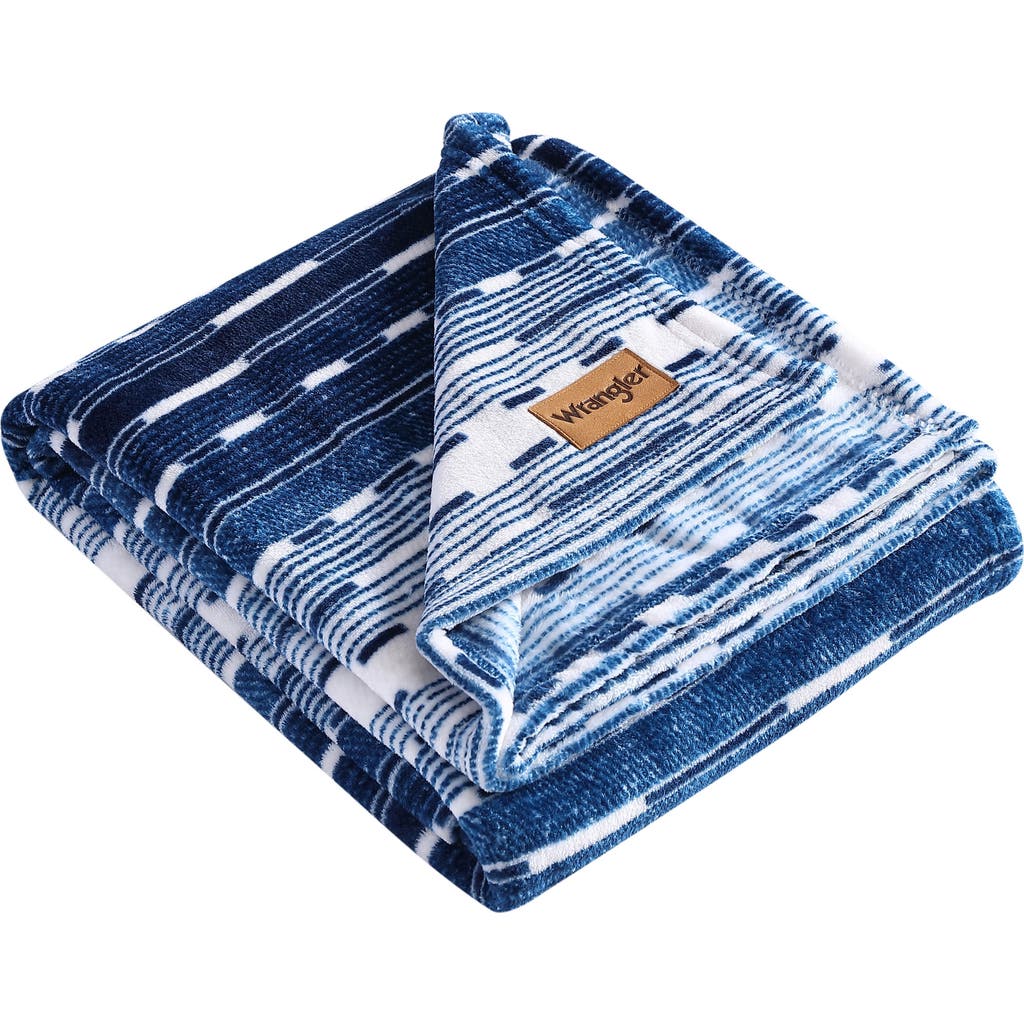Wrangler Logan Stripe Ultra Soft Plush Fleece Reversible Throw Blanket In Blue