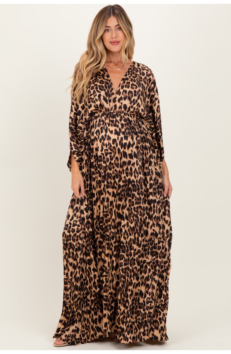 PinkBlush Pleated V Neck Satin Maxi Dress, Alternate, color, Brown