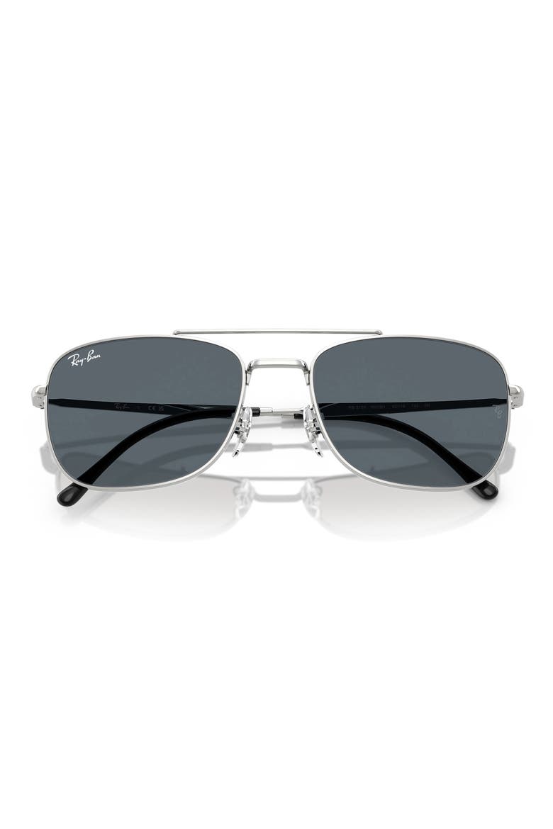 59mm Rectangular Aviator Sunglasses, Alternate, color, SILVER
