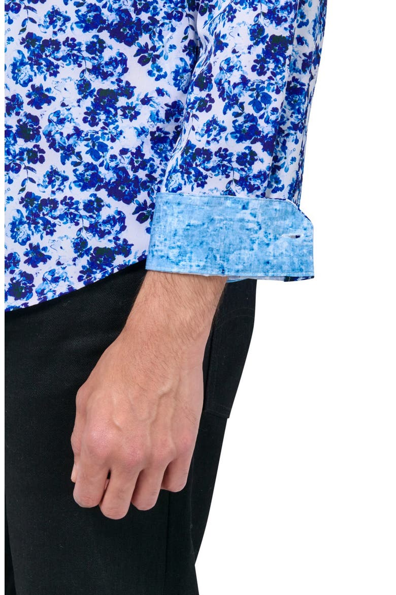 Slim Fit Watercolor Floral 4-Way Stretch Performance Long Sleeve Shirt, Alternate, color, BLUE