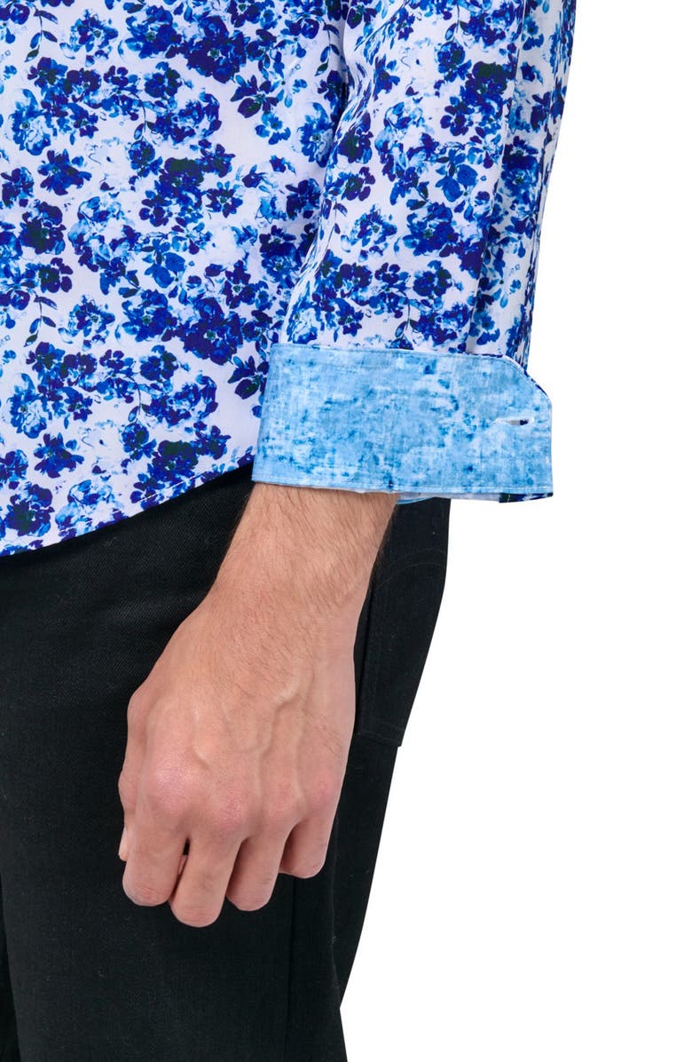 Brooklyn Brigade Slim Fit Watercolor Floral 4-Way Stretch Performance Long Sleeve Shirt, Alternate, color, Blue