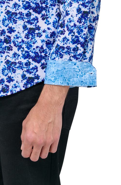Brooklyn Brigade Watercolor Floral Long Sleeve Shirt In Blue