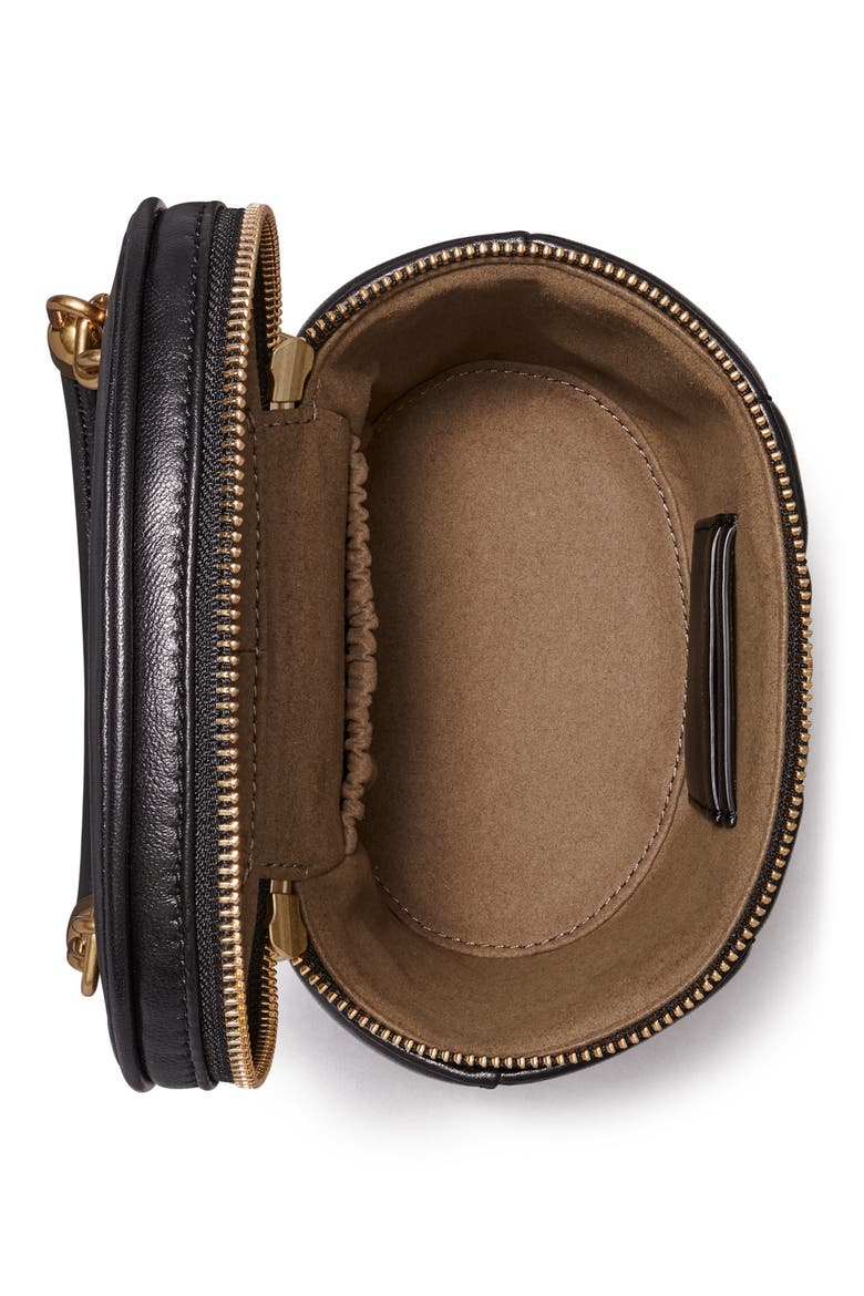 Kira Quilted Leather Vanity Case, Alternate, color, BLACK