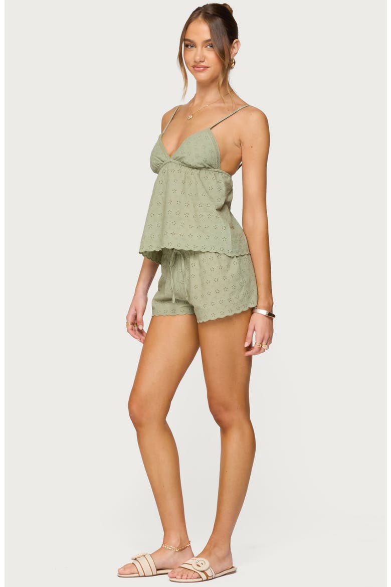 Talula Cotton Eyelet Tie Waist Shorts, Alternate, color, OLIVE