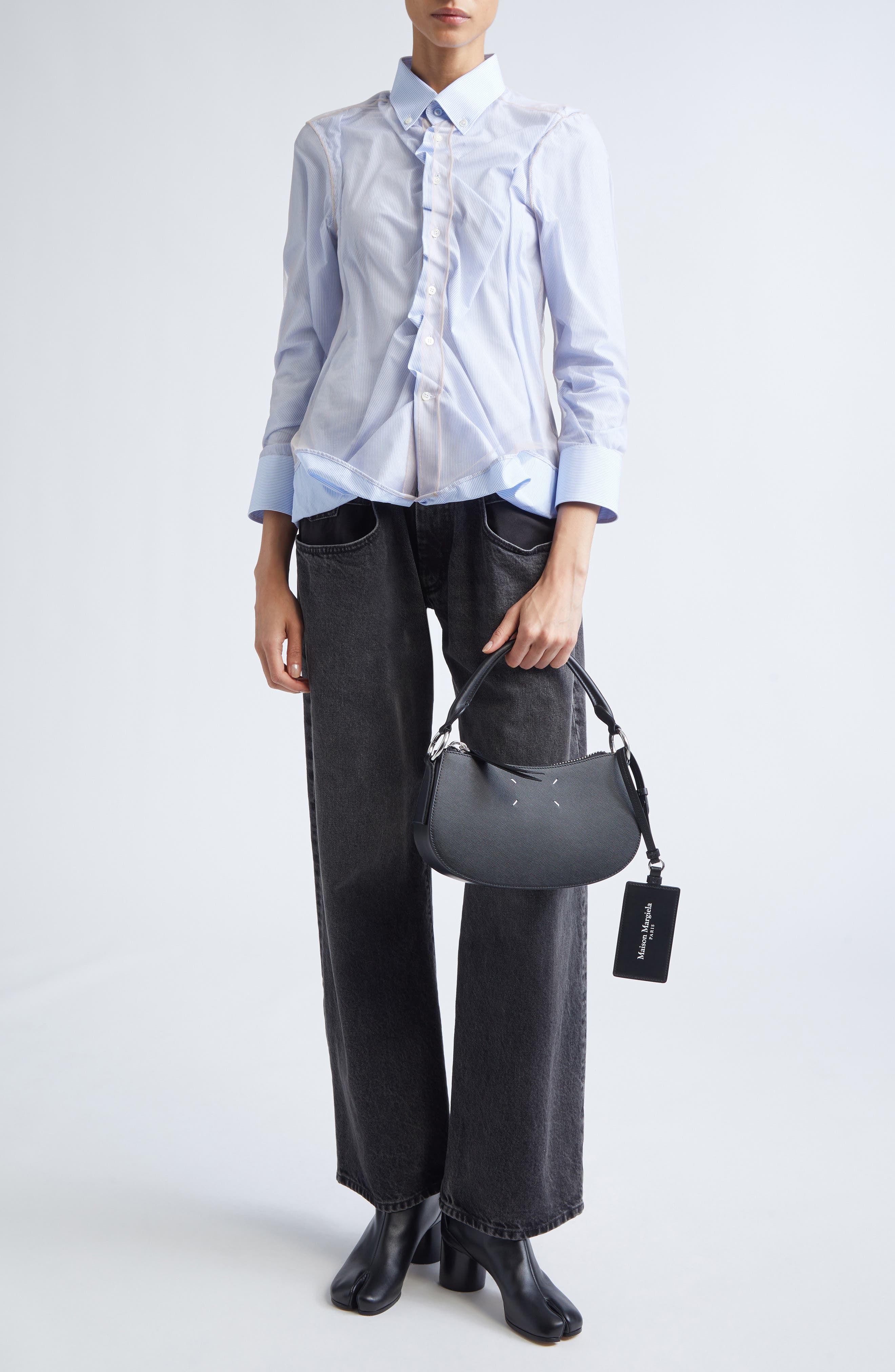 Stripe Ruffle Long Sleeve Cotton Button-Down Shirt - image 2