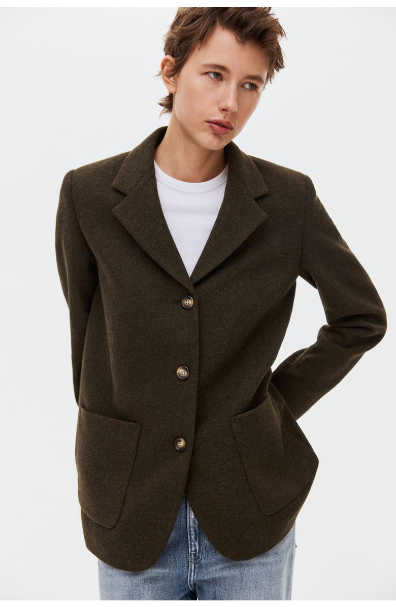 H&M Wool-blend Blazer, Alternate, color, Dark Khaki Green