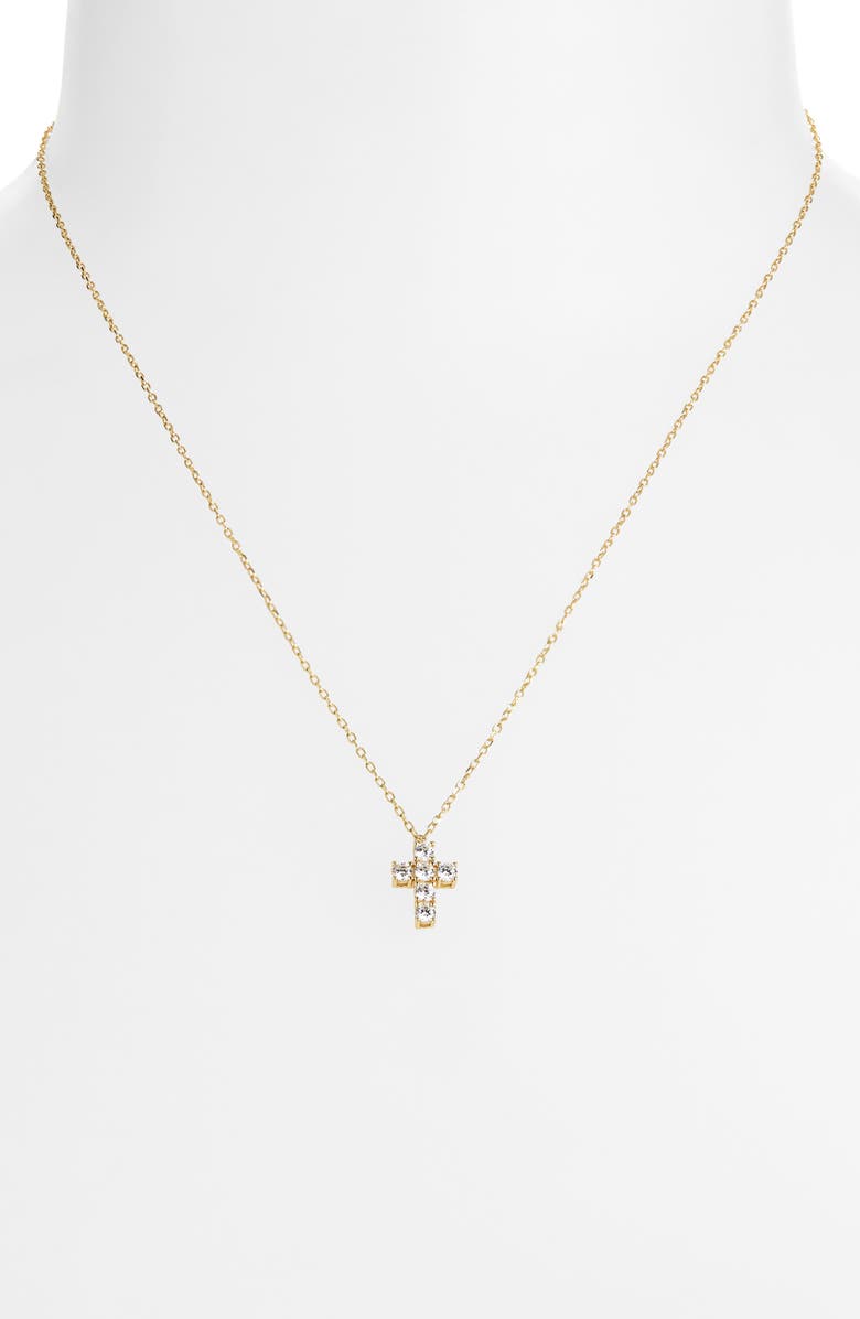 ARGENTO VIVO Cubic Zirconia Mini Cross Pendant Necklace, Alternate, color, Gold