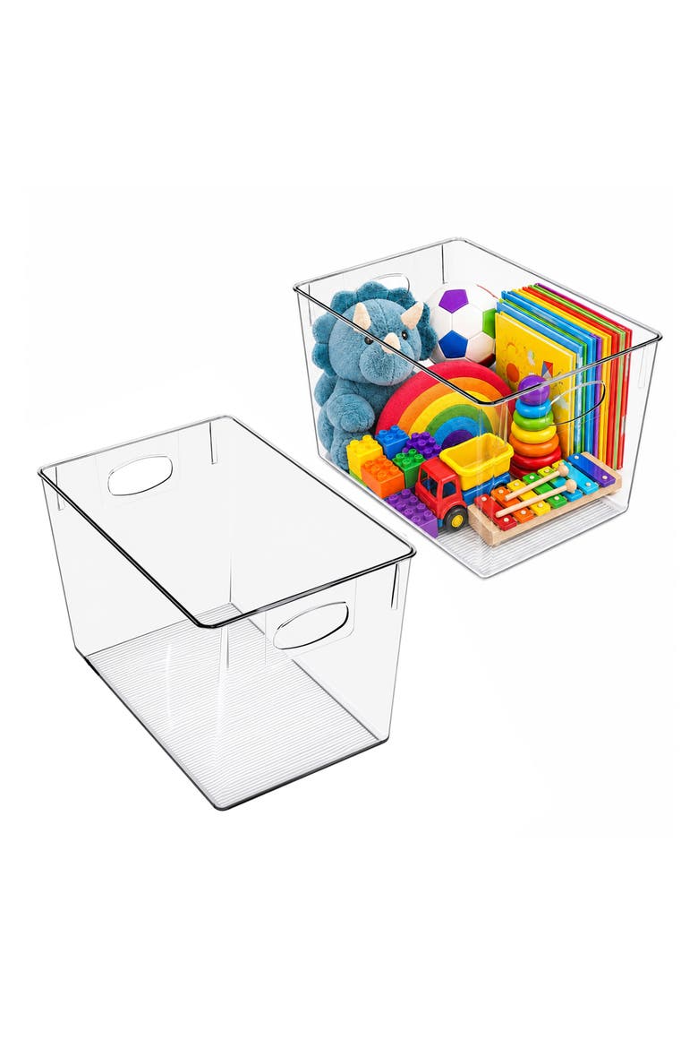 Set of 2 Large Clear Storage Bins, Main, color, NO COLOR