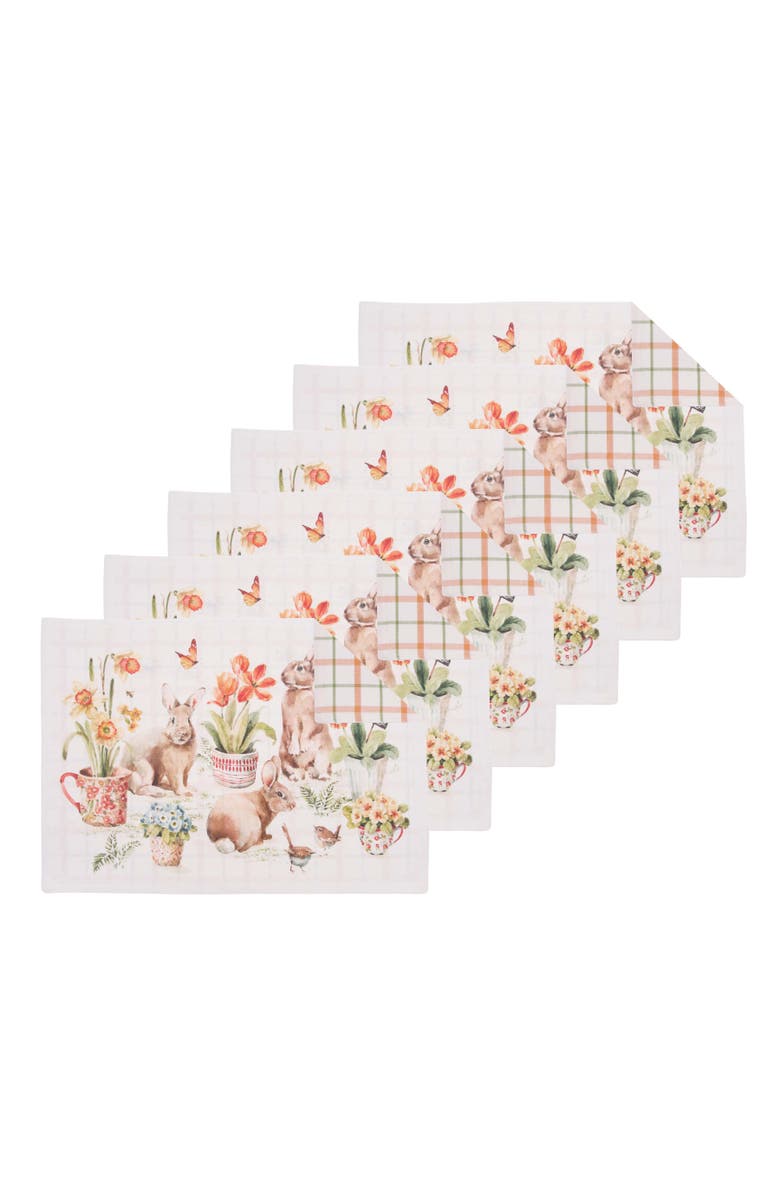 C&F Home Little Garden Rabbit Bunnies 100% Cotton Set of 6 Placemats 14" x 20", Main, color, Beige
