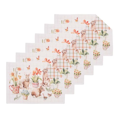 Little Garden Rabbit Bunnies 100% Cotton Set of 6 Placemats 14" x 20"