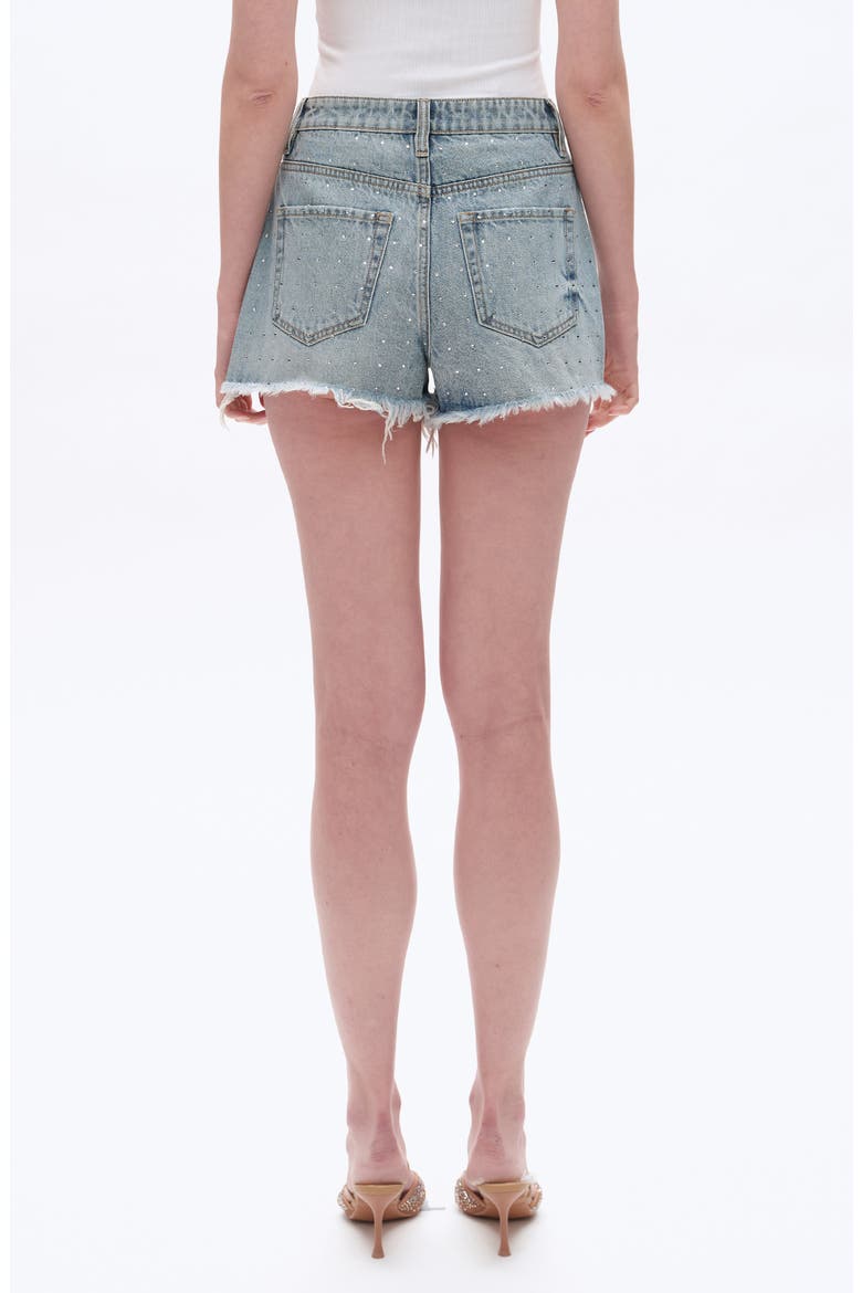 Rhinestone Raw Hem High Waist Denim Shorts, Alternate, color, LIGHT BLUE