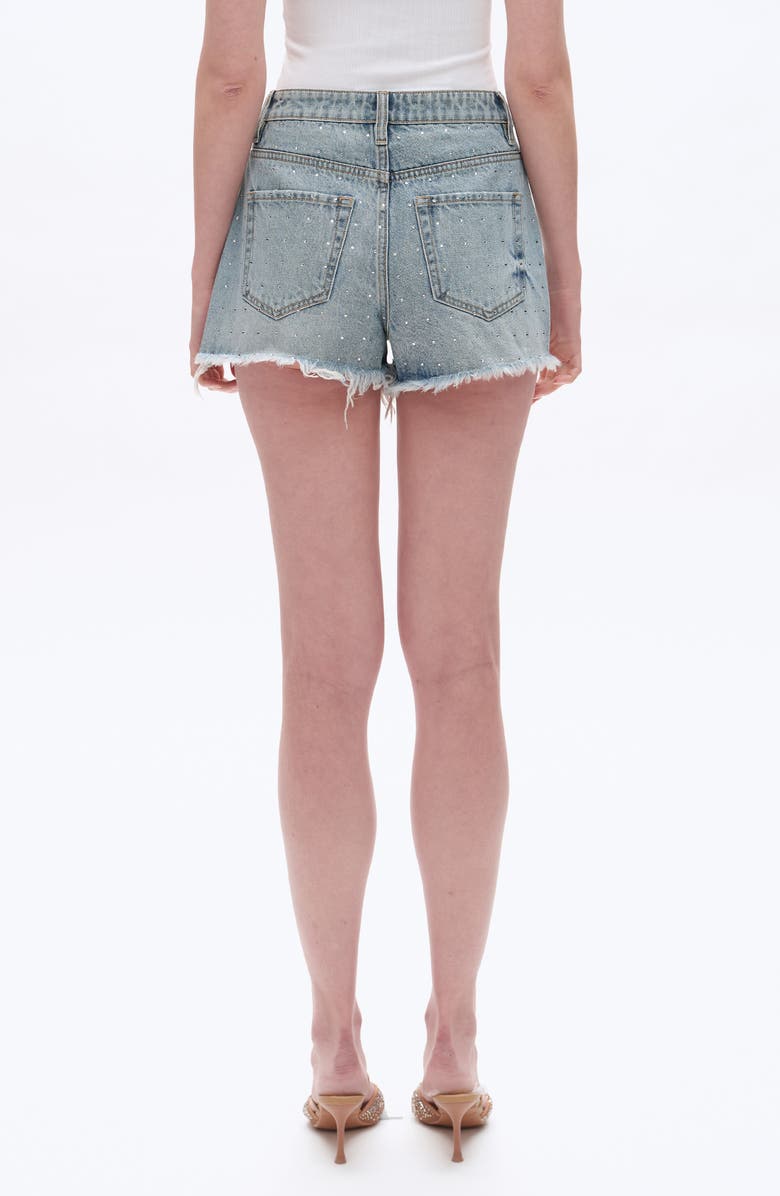 Bayeas Rhinestone Raw Hem High Waist Denim Shorts, Alternate, color, Light Blue