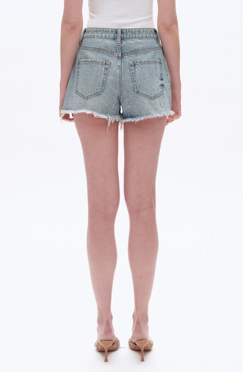 Bayeas Rhinestone Raw Hem High Waist Denim Shorts In Blue